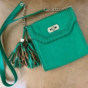 Gianna Bini Emerald Leather Crossbody With Gold Clasp It-Bag Energy
